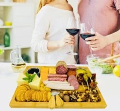 Bamboo Cheese Board Set, Charcuterie Food Serving Tray - Included Stainless Steel Knives & Bowls, Extra Large [16x11x1] Wooden Cutting Board Platter For Wine, Cracker, Brie, Meat, Dip, Chip By PandPal -Generic Furniture Shop 51WPcuk71FL