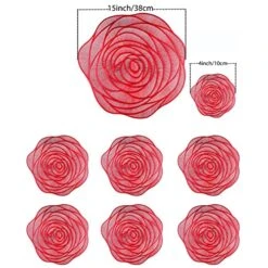 Red Placemats And Coasters Set Of 6 Pressed Metallic Vinyl 15 Inch Rose Round Place Mats Dining Table Mats Dinning Table Centerpiece -Generic Furniture Shop 51X8zV91YrL