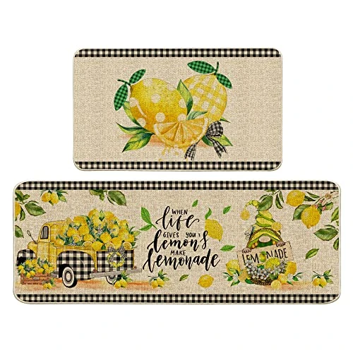 Hexagram Lemon Kitchen Mats Set Of 2, Lemon Kitchen Decor Rugs And Mats Farmhouse Plaid Tree And Truck Mat For Floor,Bathroom, Spring And Summer Lemon Decorations For Home 17x29 Inch-17x47 Inch 1 Hexagram Lemon Kitchen Mats Set Of 2, Lemon Kitchen Decor Rugs And Mats Farmhouse Plaid Tree And Truck Mat For Floor,Bathroom, Spring And Summer Lemon Decorations For Home 17x29 Inch-17x47 Inch