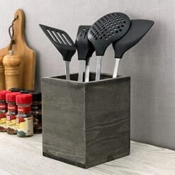 MyGift Vintage Gray Solid Wood Kitchen Countertop Utensil Holder, Cooking Utensil Crock And Flatware Storage Caddy -Generic Furniture Shop 51XLhDrSd7L