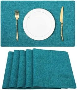 Cotton Linen Placemats For Dining Table Set Of 6, Heat Resistant Washable Table Mats, Easy To Clean Place Mats, 13" X 19", Blue -Generic Furniture Shop 51XeTrpHTL. AC