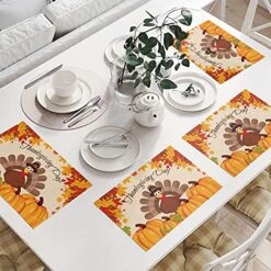Thanksgiving Table Runner With Placemats Set Of 6 - Happy Thanksgiving Turkey Autumn Fall Harvest Pumpkin Maple Leaves 13 X 90 Inch Table Runner Set Cotton Linen Table Mats For Dining Table 19 Thanksgiving Table Runner With Placemats Set Of 6 - Happy Thanksgiving Turkey Autumn Fall Harvest Pumpkin Maple Leaves 13 X 90 Inch Table Runner Set Cotton Linen Table Mats For Dining Table -Generic Furniture Shop 51XeexIEY8S