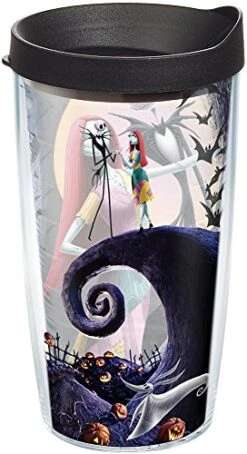 Tervis Tumbler With Lid, Jack Skellington And Sally Welcome The Holidays In This Disney A Nightmare Before Christmas Design That Keeps Your Drinks From Going All Oogie Boogie. , Black, 16 Fl.oz.