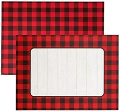 2-Sided Disposable Paper Place Mats, Red Buffalo Plaid And Wood Grain, 14 X 11-Inches, 22-Pack