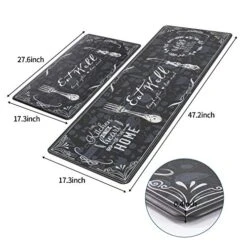 Anti Fatigue Comfort Kitchen Standing Desk Mat Decorative Ergonomic Floor Pad Kitchen Rug Waterproof Stain Resistance Non Slip Kitchen Set, 17.3''x27.6''+17.3''x47.2'', Eat Well -Generic Furniture Shop 51Xtf2PiXZL