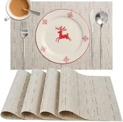 Placemats Set Of 4 Washable Heat-Resistant Non Slip Braided Table Mats Woven PVC Vinyl Kitchen Dining Patio Table Place Mats For Dinner Parties BBQs Indoor And Ourdoor Use.18"x12"(Bamboo-Beige) 28 Placemats Set Of 4 Washable Heat-Resistant Non Slip Braided Table Mats Woven PVC Vinyl Kitchen Dining Patio Table Place Mats For Dinner Parties BBQs Indoor And Ourdoor Use.18"x12"(Bamboo-Beige) -Generic Furniture Shop 51Y7tY25QLL. AC