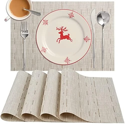Placemats Set Of 4 Washable Heat-Resistant Non Slip Braided Table Mats Woven PVC Vinyl Kitchen Dining Patio Table Place Mats For Dinner Parties BBQs Indoor And Ourdoor Use.18"x12"(Bamboo-Beige) 14 Placemats Set Of 4 Washable Heat-Resistant Non Slip Braided Table Mats Woven PVC Vinyl Kitchen Dining Patio Table Place Mats For Dinner Parties BBQs Indoor And Ourdoor Use.18"x12"(Bamboo-Beige) - Image 14