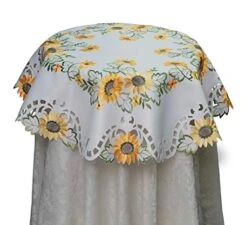 Sunflower Tablecloth Embroidered Cutwork Table Cloth 33" Round Topper White
