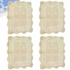 Handmade Crochet Cotton Lace Table Placemats Doilies Value Pack [Set Of 4], Beige