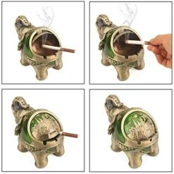 Elephant Decorative Ashtray With Lid For Cigarettes Metal Smoking Ash Tray Ashtrays For Smoker Windproof Cigarette Ashtrays For Outdoor Indoor Fancy Gift For Men Women Weed Smokers (Dark Green) -Generic Furniture Shop 51YHmXvAdsL