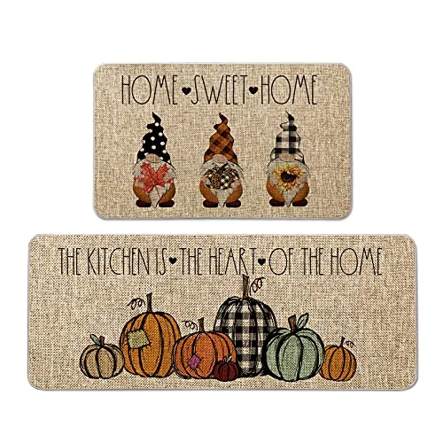 Artoid Mode Home Sweet Home Gnome Pumpkin Decorative Kitchen Mats Set Of 2, The Kitchen Is The Heart Of The Home Seasonal Fall Holiday Party Vintage Low-Profile Floor Mat - 17x29 And 17x47 Inch 1 Artoid Mode Home Sweet Home Gnome Pumpkin Decorative Kitchen Mats Set Of 2, The Kitchen Is The Heart Of The Home Seasonal Fall Holiday Party Vintage Low-Profile Floor Mat - 17x29 And 17x47 Inch