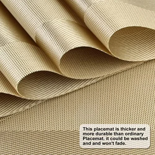 Placemats Set Of 6, Placemats Place Mats For Kitchen Dining Table, Heat-Resistant Anti-Skid Stain Washable PVC Table Mats, Easy To Cleaning Woven Vinyl Dinner Mats,12 X 18 Inch (Gold)… 2 Placemats Set Of 6, Placemats Place Mats For Kitchen Dining Table, Heat-Resistant Anti-Skid Stain Washable PVC Table Mats, Easy To Cleaning Woven Vinyl Dinner Mats,12 X 18 Inch (Gold)… - Image 2