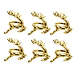 (Set Of 6) Gold Reindeer Dinner Napkin Rings For Christmas Lunch Dinner Party Tableware Napkin Set Christmas Decorations Napkin Holder