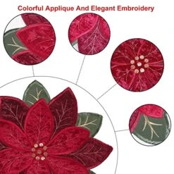 Christmas Placemats Set Of 4, Poinsettia Table Mats With Embroidered And Applique Velvet Fabric, 16 Inch X 16 Inch Diecut Placemat For XMAS Holiday Tabletop, Round Doilies For Dining Table, Red -Generic Furniture Shop 51YsbYT8adL
