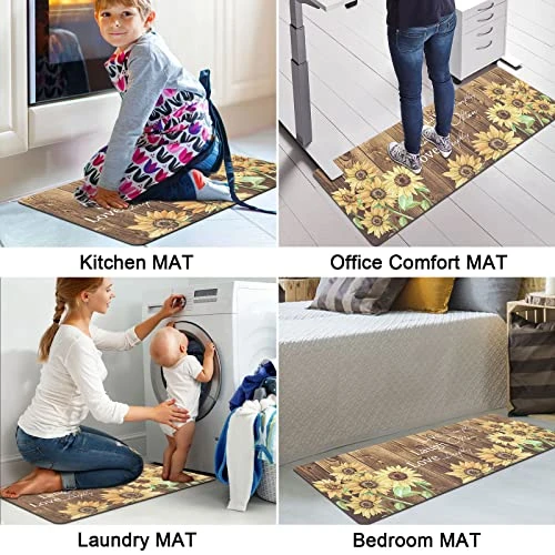 2Pcs Kitchen Rug Runner Set Anti Fatigue Sunflower Mats For Home Office Non Slip Waterproof Heavy Duty Comfort Standing Mats(17''x28''+17''x47'', Burlywood) 3 2Pcs Kitchen Rug Runner Set Anti Fatigue Sunflower Mats For Home Office Non Slip Waterproof Heavy Duty Comfort Standing Mats(17''x28''+17''x47'', Burlywood) - Image 3