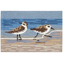 Liora Manne Frontporch Indoor Outdoor Rug - Novelty Design, Hand Hooked, Weather Resistant, UV Stabilized, Foyers, Porches, Patios & Decks, Coastal, Bird, Contemporary, Sandpipers Lake, 2' X 5'