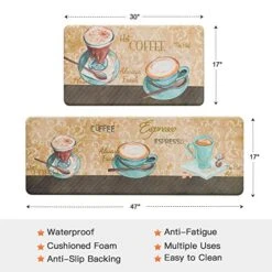 Coffee Theme Kitchen Rug Set 2 Pieces, Cushioned Anti-Fatigue Kitchen Floor Mats Waterproof Easy To Clean Comfort Standing Kitchen Mat Set (Beige) -Generic Furniture Shop 51a0QY8Sx4L
