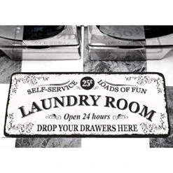 Benissimo Soft Woven Rugs, 24"x56" Laundry Room Rug, Funny Non Slip Rubber Laundry Mats, Woven, Machine Washable, Runner Floor Mat For Washroom, Bathroom Decor, Self Service-Load Of Fun-Open 24 Hours