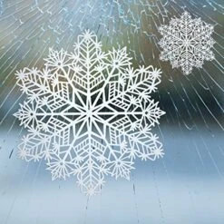 Flake Placemats Set Of 6 Laminated Metallic Vinyl Round 15 Inch Diameter Winter Festival Table Decorations For Holiday Christmas Party Feast Come W/ Matching Coaster By Snowkingdom (White, 12 Pcs) -Generic Furniture Shop 51aDI0BM1PL