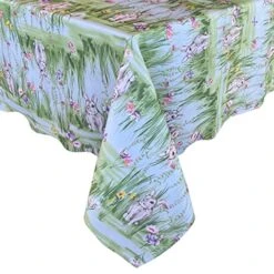 Easter Bunny Rabbit Meadow Fabric Tablecloth, Spring Bunnies And Pastel Floral Easy Care, Stain Resistant Fabric Tablecloth, 60” X 84” Oblong/Rectangle