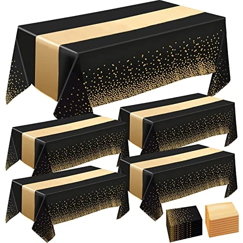 8 Pack Tablecloths And Satin Table Runner,Black And Gold Dot Tablecloth 54 X 108 Inch,Gold Satin Table Runners 11 X 108 Inch,Disposable Plastic Table Cloths For Parties Wedding Birthday Anniversary 1 8 Pack Tablecloths And Satin Table Runner,Black And Gold Dot Tablecloth 54 X 108 Inch,Gold Satin Table Runners 11 X 108 Inch,Disposable Plastic Table Cloths For Parties Wedding Birthday Anniversary