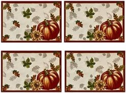 Autumns Bounty Bordered Thanksgiving And Fall Season Fabric Placemat Set, Bountiful Farm Pumpkin And Gourd Harvest Easy Care Placemats, Set Of 4 Placemat Sets -Generic Furniture Shop 51aivlyzc0L. AC