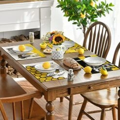 Bee Kind Be Happy Honey Summer Placemats For Dining Table, 12 X 18 Inch Spring Seasonal Holiday Decoration Rustic Vintage Washable Table Mats Set Of 4 -Generic Furniture Shop 51b0kUFqTjL