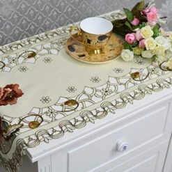 Oval Embroidery Rose Table Doily 15.7"x33.6" Handmade Flower Table Cover Beige Table Doilies Durable Washable Table Cloths For Coffee Table -Generic Furniture Shop 51b1RHzshcL
