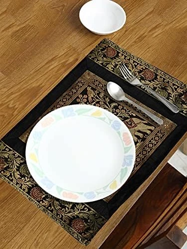 T Of 4 Indian Silk Table Mats For Dining Tables.Heat Resistant For Kitchen Table Party Decorations Farmhouse Wedding Party,Washable Durable Kitchen Table Placemats Room Deco 4 T Of 4 Indian Silk Table Mats For Dining Tables.Heat Resistant For Kitchen Table Party Decorations Farmhouse Wedding Party,Washable Durable Kitchen Table Placemats Room Deco - Image 4