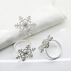 Snowflake Napkin Rings Set Of 12 Summer Wedding Valentines Day Easter Rhinestone Dinners Parties Supply Decor Silver (Silver Rhinestone)