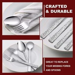 24-Piece Hammered Forks And Spoons Silverware Set, E-far Stainless Steel Square 12 Dinner Forks And 12 Dinner Spoons, Modern Metal Flatware Cutlery For Kitchen And Restaurant, Dishwasher Safe-7.9 Inch -Generic Furniture Shop 51bVi1NiXhL