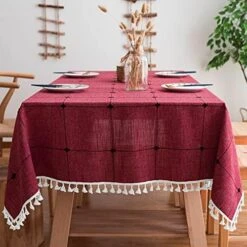 Middle Embroidery Table Cloth Washable Cotton Linen Tassel Tablecloth, Rectangle Wrinkle Free Anti-Fading Table Cover For Kitchen Dinning Thanksgiving Christmas (55 X 86 Inch, Brown) -Generic Furniture Shop 51bt8W0s98S. AC
