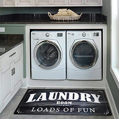 USTIDE Black White Laundry Room Rug Runner, Farmhouse Laundry Foam Mats For Washroom Bathroom Non Skid Laundry Mats, Kitchen Mat, 20x48, Loads Of Fun Decor 2 USTIDE Black White Laundry Room Rug Runner, Farmhouse Laundry Foam Mats For Washroom Bathroom Non Skid Laundry Mats, Kitchen Mat, 20x48, Loads Of Fun Decor - Image 2