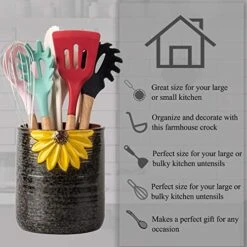 Tensil Crock, Kitchen Utensil Holder, Ceramic Utensil Holder For Countertop, Cooking Utensil Holder For Kitchen Sunflower Decor Large Kitchen Spatula Holder -Generic Furniture Shop 51c05DseG8L