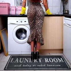 USTIDE Grey Laundry Room Rug, Vintage Laundry Room Mats Shabby Rug Laundry, Rubber Foamed Laundromats Cabinet/Washhouse/Kitchen Floor Mat, 20X48 -Generic Furniture Shop 51cDbNkpCkL