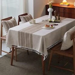 Middle Embroidery Table Cloth Washable Cotton Linen Tassel Tablecloth, Rectangle Wrinkle Free Anti-Fading Table Cover For Kitchen Dinning Thanksgiving Christmas (55 X 86 Inch, Brown) -Generic Furniture Shop 51cEJ m0xGS. AC