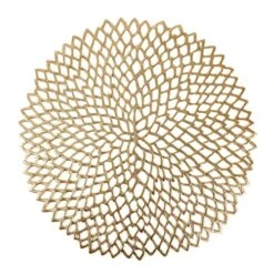 Et Of 6, Gold Metallic Vinyl Round Placemats Laminated Plastic Morden Dining Table Decoration, Floral By Snowkingdom