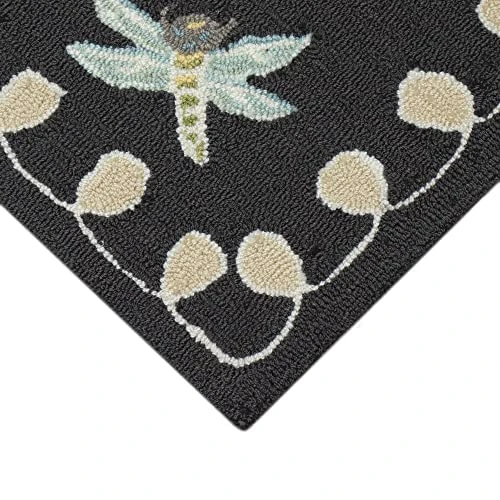 Liora Manne Frontporch Indoor Outdoor Rug - Novelty Design, Hand Hooked, Weather Resistant, UV Stabilized, Foyers, Porches, Patios & Decks, Contemporary, Dragonfly Midnight, 2' X 5' 4 Liora Manne Frontporch Indoor Outdoor Rug - Novelty Design, Hand Hooked, Weather Resistant, UV Stabilized, Foyers, Porches, Patios & Decks, Contemporary, Dragonfly Midnight, 2' X 5' - Image 4