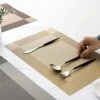 Placemats Set Of 6, Placemats Place Mats For Kitchen Dining Table, Heat-Resistant Anti-Skid Stain Washable PVC Table Mats, Easy To Cleaning Woven Vinyl Dinner Mats,12 X 18 Inch (Gold)…