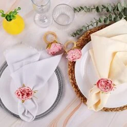 Handcraft Flower Napkin Rings Set Of 6,Pink Peony Flower Handmade Napkin Holder Rings Table Decorations For Summer,Wedding,Luncheons,Picnics,Banquet, Birthday,Christmas,Valentine's, Thanksgiving -Generic Furniture Shop 51ckOEjkbtL