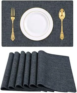 Cotton Linen Placemats For Dining Table Set Of 6, Heat Resistant Washable Table Mats, Easy To Clean Place Mats, 13" X 19", Blue -Generic Furniture Shop 51clkDqFtNS. AC