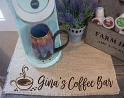 Personalized Coffee Bar Mat - Customized Burlap Placemat For Your Coffee Maker - Made In The USA -Generic Furniture Shop 51cmaSn3AEL