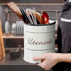Extra Large Utensil Holder For Long Cooking Tools, 7.2'' Deep And Wide Opening, Rustic Farmhouse Utensil Holder, No Tipping Over, Dishwasher Safe, Ceramic Utensil Crock For Long Spoon Spatula -Generic Furniture Shop 51croxO3wRL
