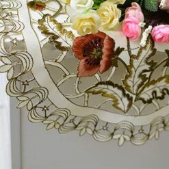Oval Embroidery Rose Table Doily 15.7"x33.6" Handmade Flower Table Cover Beige Table Doilies Durable Washable Table Cloths For Coffee Table -Generic Furniture Shop 51cu7rA9OaL