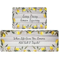 Anti Fatigue Kitchen Mat For Floor 2 Piece Waterproof Lemon Kitchen Rug Runner Thick Cushioned Kitchen Floor Mat Non Slip Kitchen Mat And Rug Comfort Heavy Duty Standing Mat Carpets For Kitchen