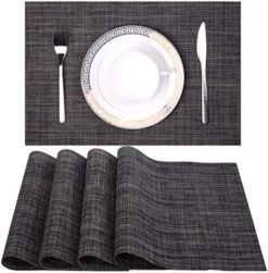 Placemats Set Of 4 Washable Heat-Resistant Non Slip Braided Table Mats Woven PVC Vinyl Kitchen Dining Patio Table Place Mats For Dinner Parties BBQs Indoor And Ourdoor Use.18"x12"(Bamboo-Beige) 22 Placemats Set Of 4 Washable Heat-Resistant Non Slip Braided Table Mats Woven PVC Vinyl Kitchen Dining Patio Table Place Mats For Dinner Parties BBQs Indoor And Ourdoor Use.18"x12"(Bamboo-Beige) -Generic Furniture Shop 51dPXCVf6oL. AC