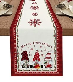 Hristmas Gnome Plaid Burlap Table Runners 90 Inches Long, Cotton Linen Table Runner Tablecloth, Xmas Table Decorations For Wedding/Holiday/Party/Dining Room, Merry Christmas Table Setting Decor
