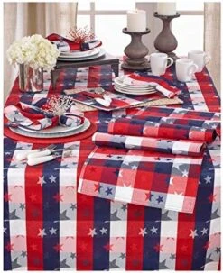 Red White And Blue Checkered With Stars Cotton/Polyester Blend Patriotic Placemat, 13"x19" Rectangular - (4 Piece). -Generic Furniture Shop 51dlwshT0L. AC 5