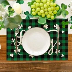 Green Bufflao Plaid Lucky St. Patrick's Day Placemats Set Of 4, 12x18 Inch Seasonal Spring Table Mats For Party Kitchen Dining Decoration -Generic Furniture Shop 51eDcPJWtzL