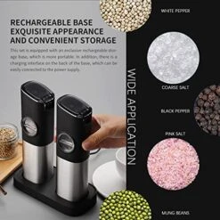 Gravity Electric Salt And Pepper Grinder Set With Rechargeable Base Automatic Mills, Adjustable Coarseness For One-Handed Operation Stainless Steel Black 2Pack -Generic Furniture Shop 51eGrMXu3sL